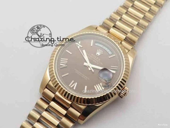 MiroTime 0318 Sophisticated Day-Date 40mm 228239 RG Noob 1:1 Best Edition Brown Roman Dial On RG President Bracelet A 3707